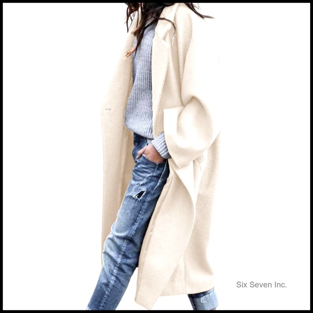 Oversized Wool Blend Trench Coat Long Double Breasted Winter Overcoat